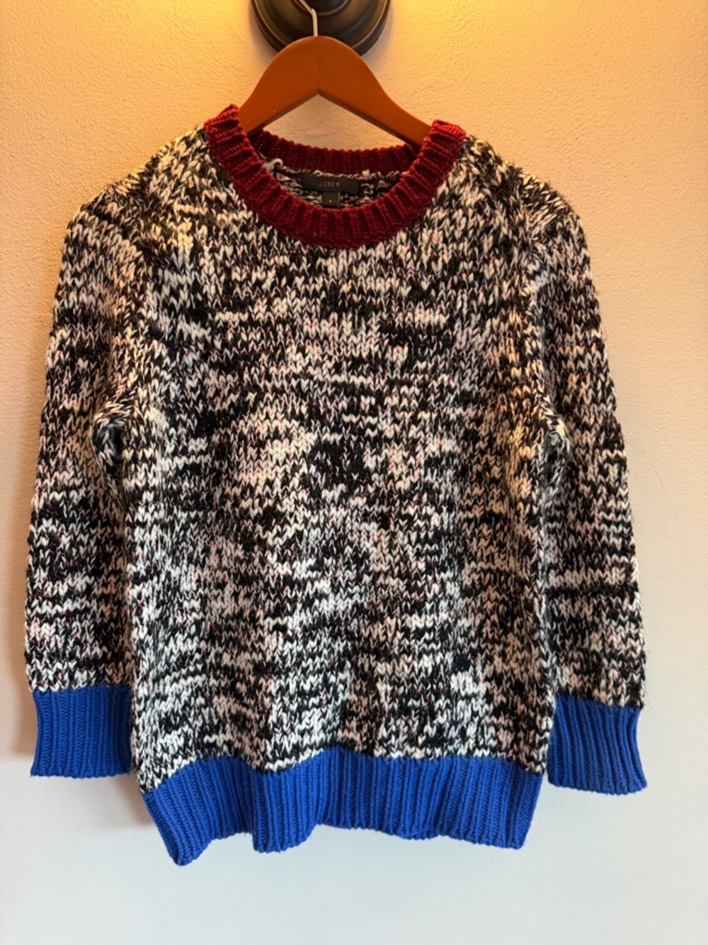 J. Crew Marled Knit Sweater with Burgundy, Black & White